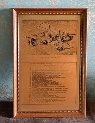 Vintage Aviation Wall Art — First Set of Flying Rules 1920, Copper Etching of the Vickers Gunbus, Signed G. Kew, Cotswold Etchings