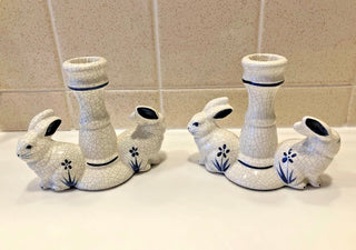 Pottery shed set of candlestick holders rabbit