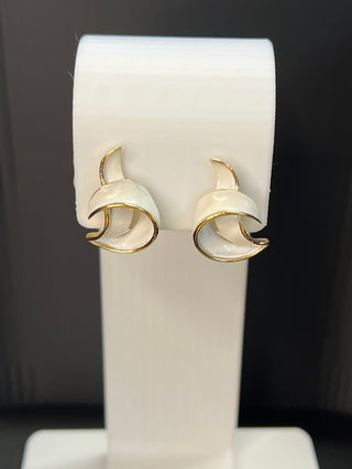 Vintage Trifari White Enamel Clip-On Earrings,