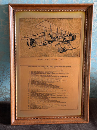 Vintage Aviation Wall Art — First Set of Flying Rules 1920, Copper Etching of the Vickers Gunbus, Signed G. Kew, Cotswold Etchings