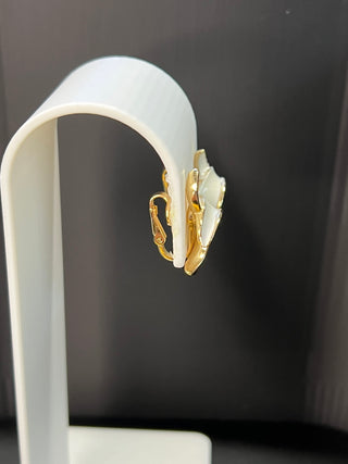 Vintage Trifari White Enamel Clip-On Earrings,