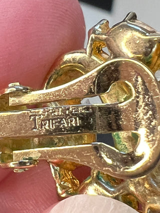 Trifari Vintage Rhinestone Clip-On Earrings, Gold Tone with Clear Rhinestones