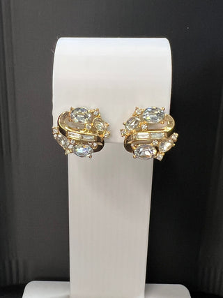 Trifari Vintage Rhinestone Clip-On Earrings, Gold Tone with Clear Rhinestones