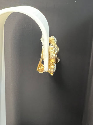 Trifari Vintage Rhinestone Clip-On Earrings, Gold Tone with Clear Rhinestones