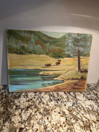 Original Cattle Painting on Canvas