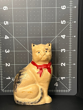 Vintage Cast Iron Bank, White and Black Cat with Red Bow, Small (4" tall)