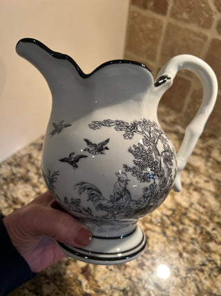 Black and White Toile Pitcher