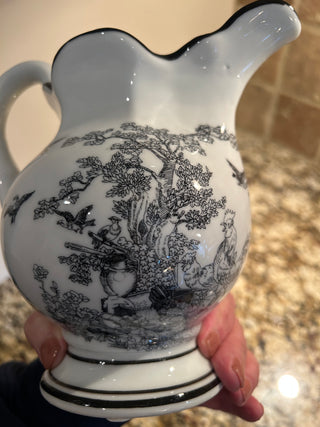 Black and White Toile Pitcher