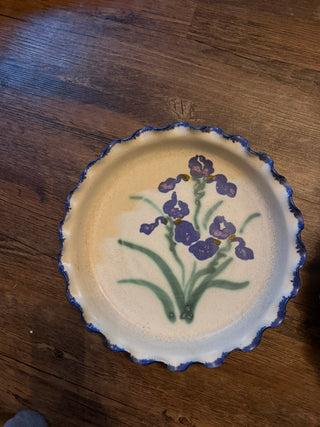 Vintage Handpainted Clouds Pottery Pie Dish