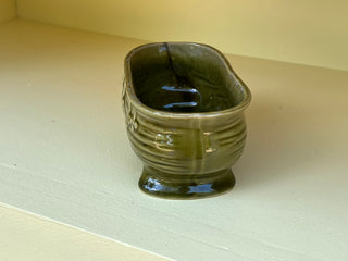 1960’s Vintage Brush Pottery Avocado Green Fluer De Lis Footed Garden Dish Planter