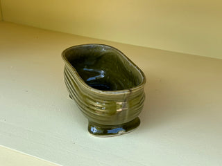 1960’s Vintage Brush Pottery Avocado Green Fluer De Lis Footed Garden Dish Planter