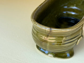 1960’s Vintage Brush Pottery Avocado Green Fluer De Lis Footed Garden Dish Planter