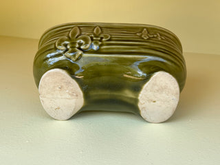 1960’s Vintage Brush Pottery Avocado Green Fluer De Lis Footed Garden Dish Planter