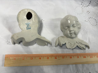 #94 Vintage Cherub Wht Porceline Wall Hangings (set of 2)
