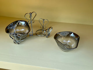 Vintage Silver Lusterware Candy/Nut/Trinket/Condiment Bowls with Caddy, Queen's Lusterware