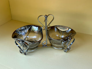 Vintage Silver Lusterware Candy/Nut/Trinket/Condiment Bowls with Caddy, Queen's Lusterware