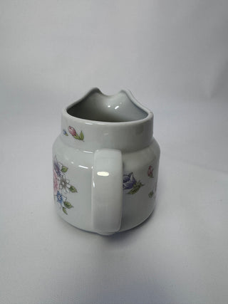 Vintage White Ceramic Milk Pitcher, Pink & Blue Floral Design