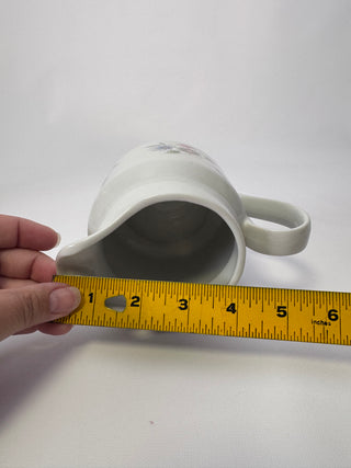 Vintage White Ceramic Milk Pitcher, Pink & Blue Floral Design