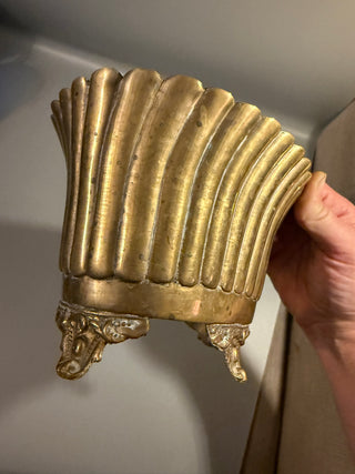 Vintage Art Nouveau Footed Brass Cachepot Planter