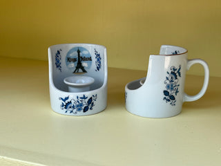 Vintage King's Island Candle Mugs: Blue and White Ceramic Souvenirs, Set of 2