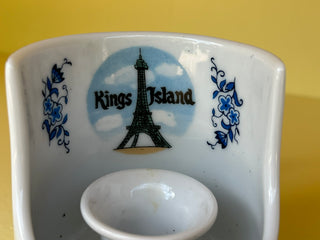 Vintage King's Island Candle Mugs: Blue and White Ceramic Souvenirs, Set of 2
