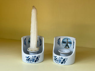 Vintage King's Island Candle Mugs: Blue and White Ceramic Souvenirs, Set of 2