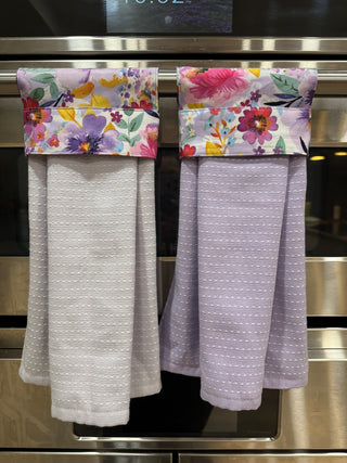 Hanging Kitchen Towel - Bright Purple Flowers