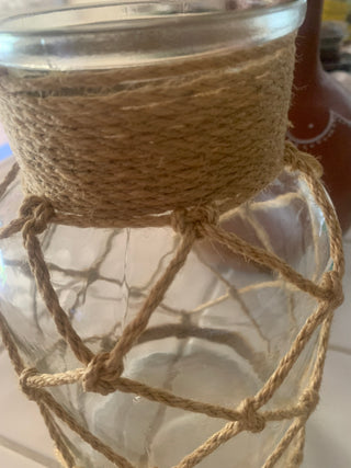 10” Boho rope wrapped glass vase