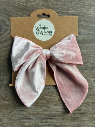 Pink velvet bow with alligator clip