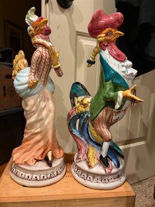 Jeanne Reed's Italy Anthropomorphic Rooster/Chicken Couple Figurines 15"