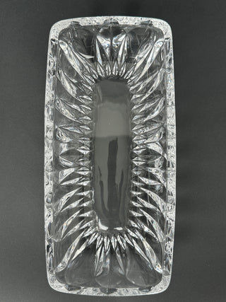 Clear Glass Rectangular Trinket Tray — Radiating Starburst Fans, Sawtooth Rim