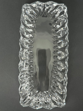 Clear Glass Rectangular Trinket Tray — Radiating Starburst Fans, Sawtooth Rim