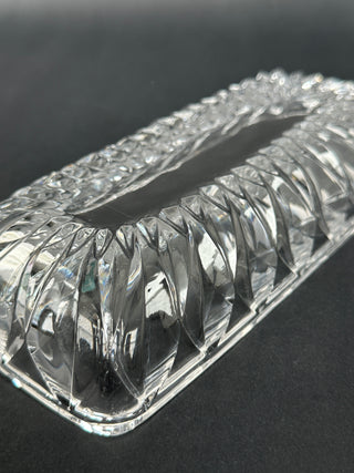 Clear Glass Rectangular Trinket Tray — Radiating Starburst Fans, Sawtooth Rim