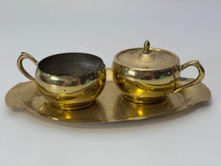 Vintage Italian Brass Creamer & Sugar Bowl Set with Tray, Made in Italy