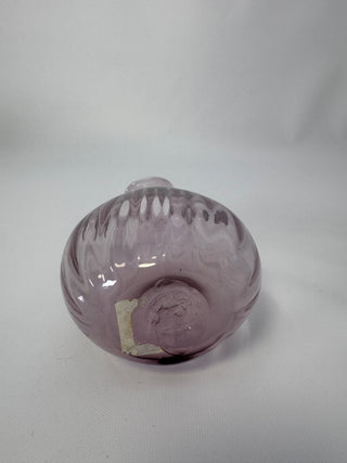 Vintage Hand-Blown Amethyst Art Glass Two-Handled Vase, Optic Ribbed, 7.5"