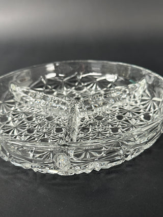 Vintage Luxhem de Veropa French Crystal Divided Candy Dish | 3-Compartment Daisy & Button Relish Bowl 🍽️✨