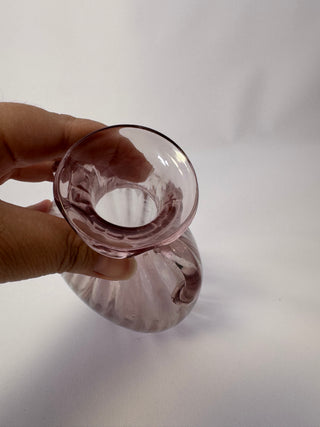 Vintage Hand-Blown Amethyst Art Glass Two-Handled Vase, Optic Ribbed, 7.5"