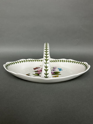 Portmeirion Botanic Garden Low Oval Bread Basket Sweet Pea 13" Handle Bowl