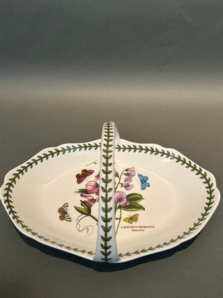 Portmeirion Botanic Garden Low Oval Bread Basket Sweet Pea 13" Handle Bowl
