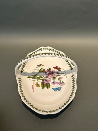 Portmeirion Botanic Garden Low Oval Bread Basket Sweet Pea 13" Handle Bowl