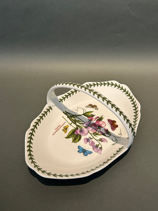 Portmeirion Botanic Garden Low Oval Bread Basket Sweet Pea 13" Handle Bowl