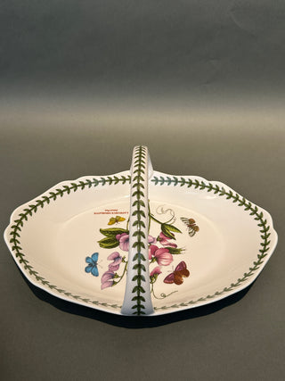 Portmeirion Botanic Garden Low Oval Bread Basket Sweet Pea 13" Handle Bowl