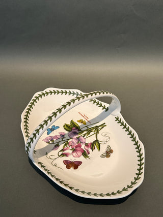 Portmeirion Botanic Garden Low Oval Bread Basket Sweet Pea 13" Handle Bowl