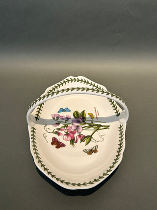 Portmeirion Botanic Garden Low Oval Bread Basket Sweet Pea 13" Handle Bowl