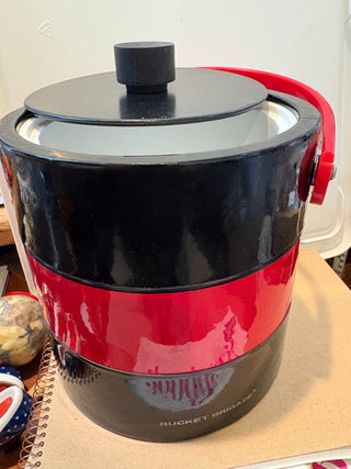 Vtg. Morgan Designs insulated ice bucket, red/black