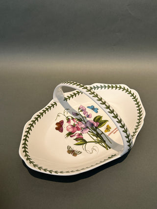 Portmeirion Botanic Garden Low Oval Bread Basket Sweet Pea 13" Handle Bowl
