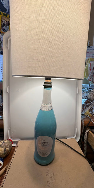 Handmade upcycled wine bottle table lamp - plug in w/shade