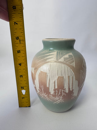Vintage Southwestern Etched Pottery Vase, Mesa Canyon Design, Signed