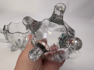 Vintage Chippendale Pattern Glass Creamer & Sugar Set Clear UV Glow