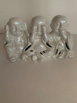 White see/hear/speak Buddha trio ceramic